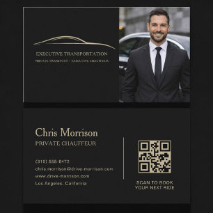 Transport Car QR Code Photo Black & Gold Business Card