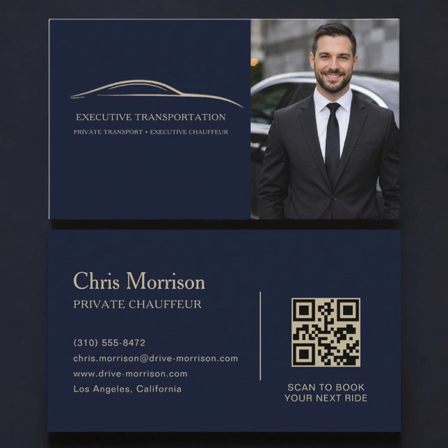Transport Car QR Code Photo Blue & Gold Business Card (Creator Uploaded)