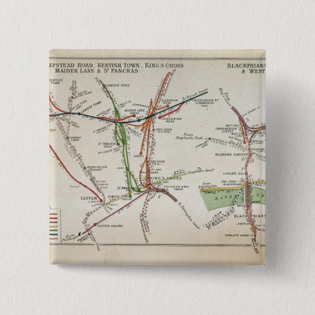 Transport map of London, c.1915 Pinback Button (Front)