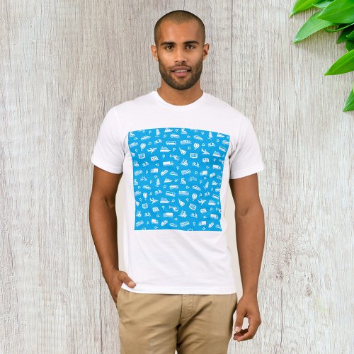 Transport Pattern Icons On Blue T_Shirt