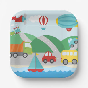 Transport Scene Paper Plates