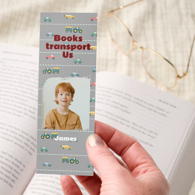 Transport theme Kids Personalize Photo Name Quote Bookmarks (Hand)