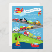 Transport vehicles boy birthday invitation. invitation (Front/Back)