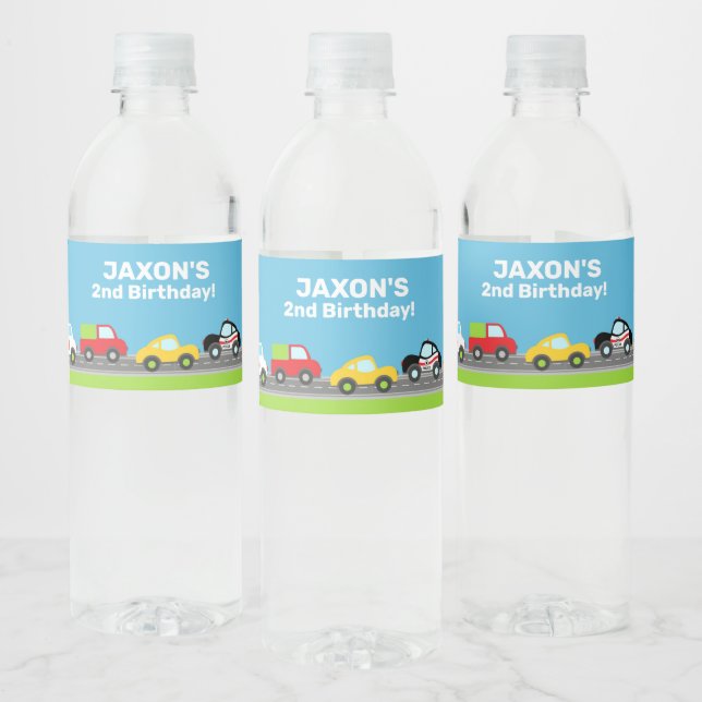 Transport vehicles boy birthday water bottle label (Bottles)