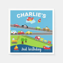 Transport vehicles, cars, boy birthday napkins.