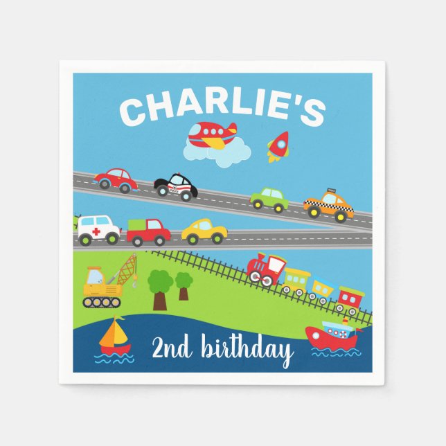 Transport vehicles, cars, boy birthday napkins. napkins (Front)
