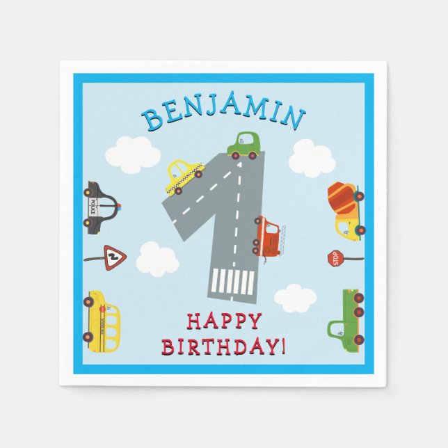 Transportation 1st Birthday Napkins (Front)