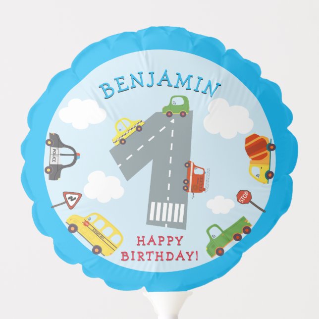 Transportation 1st Birthday Party Balloon (Front)