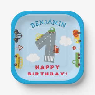 Transportation 1st Birthday Party Paper Plates