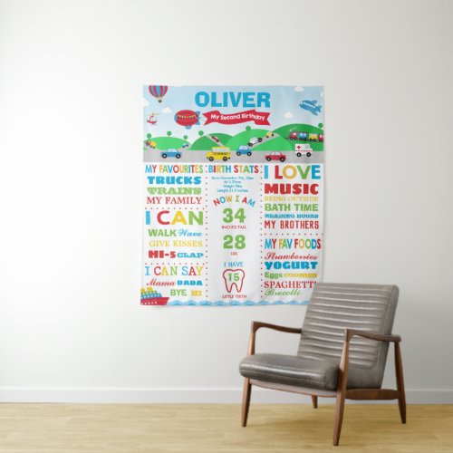 Transportation 2nd Birthday Milestone Birth Stats Tapestry