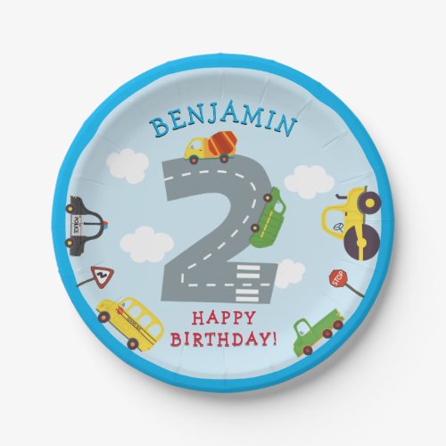 Transportation 2nd Birthday Paper Party Plate