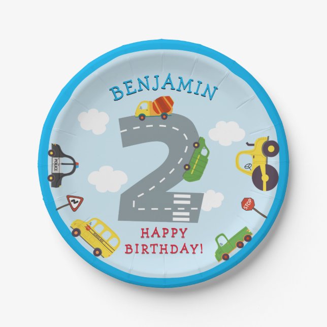 Transportation 2nd Birthday Paper Party Plate (Front)