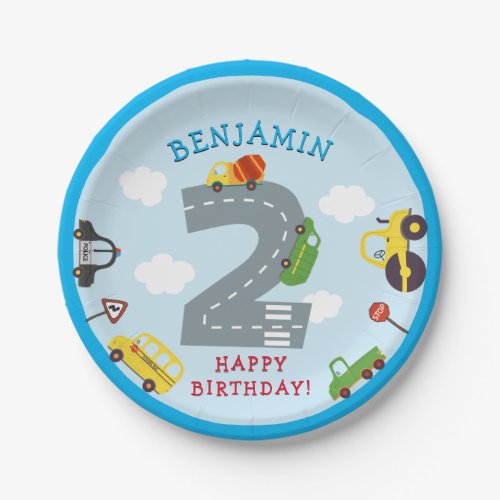 Transportation 2nd Birthday Paper Party Plate