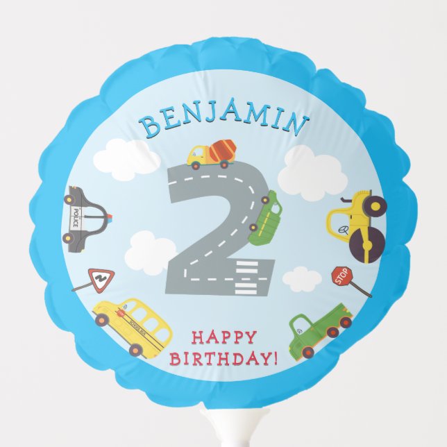 Transportation 2nd Birthday Party Balloon (Front)