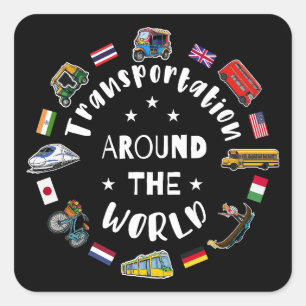 Transportation around the world square sticker