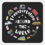 Transportation around the world square sticker
