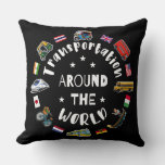 Transportation around the world throw pillow
