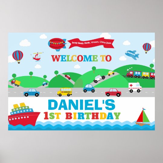 Transportation Birthday Backdrop Banner Boy Poster Zazzle Com