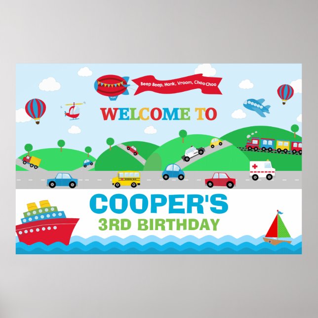 Transportation Birthday Backdrop Large Banner Poster (Front)