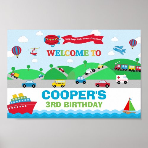 Transportation Birthday Backdrop Welcome Banner Poster