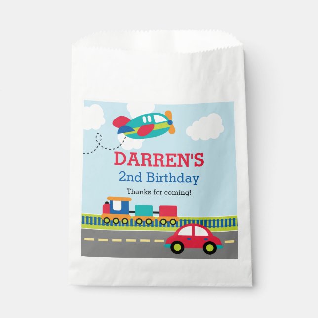 Transportation Birthday Favor Bags Boy Kids Party (Front)