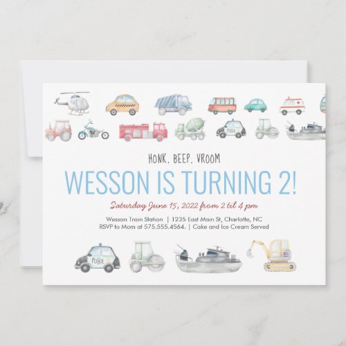 Transportation Birthday Invitation