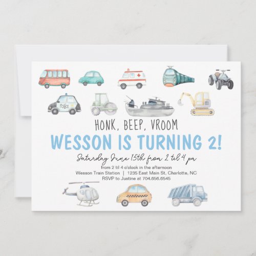 Transportation Birthday Invitation