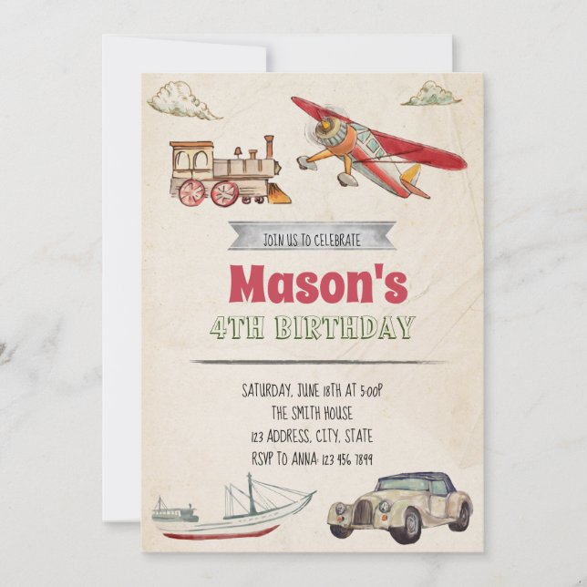 Transportation birthday invitation (Front)
