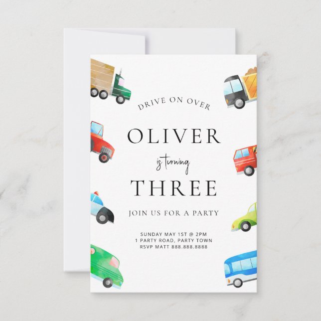 Transportation Birthday Party Invitation For Kids (Front)