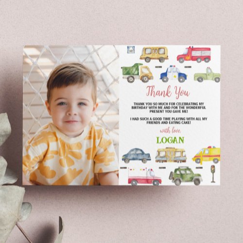 Transportation Birthday Party Photo Thank You Card