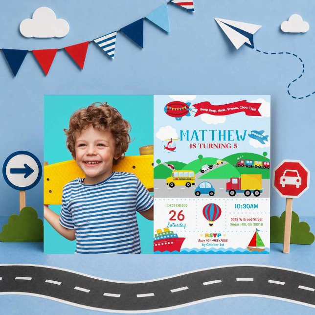 Transportation Birthday Photo Invitation Boy (Creator Uploaded)