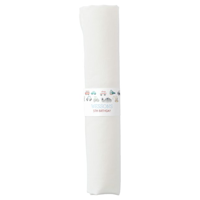 Transportation Birthday sticker, Classic Round Sti Napkin Bands (Front)