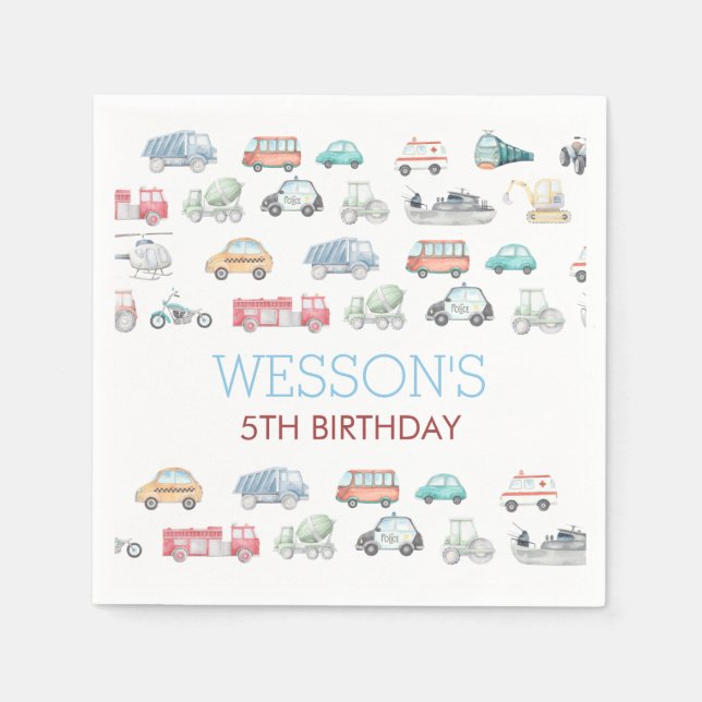 Transportation Birthday sticker, Classic Round Sti Napkins (Front)