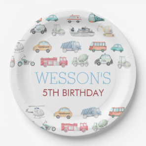 Transportation Birthday sticker, Classic Round Sti Paper Plates