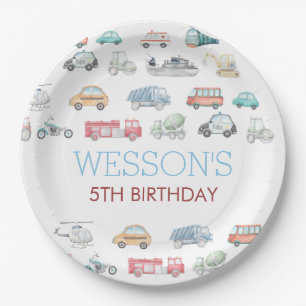 Transportation Birthday sticker, Classic Round Sti Paper Plates