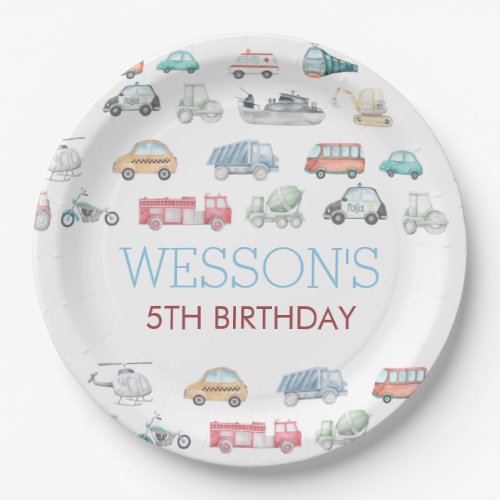 Transportation Birthday sticker Classic Round Sti Paper Plates