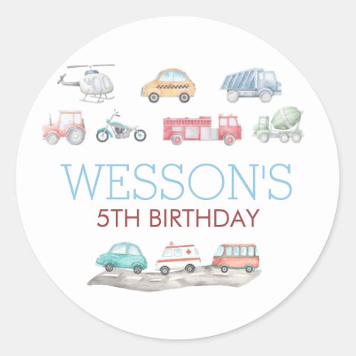 Transportation Birthday sticker Classic Round Sticker