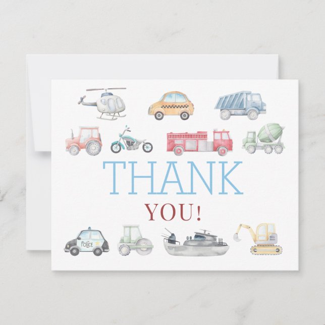 Transportation Birthday Thank you Card (Front)