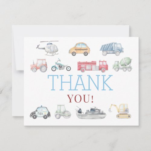 Transportation Birthday Thank you Card