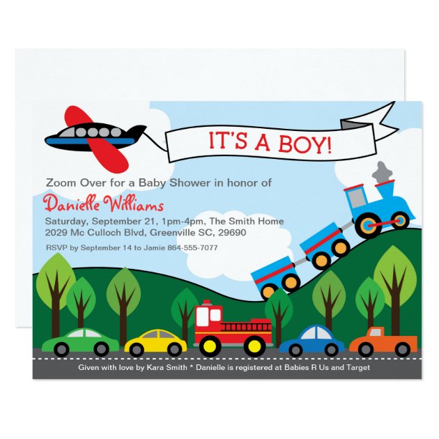 Transportation BOY Baby Shower Invitations