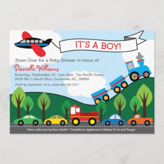 Transportation BOY Baby Shower Invitations