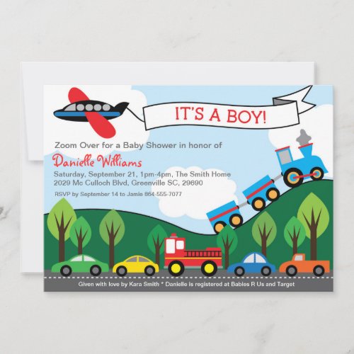 Transportation BOY Baby Shower Invitations