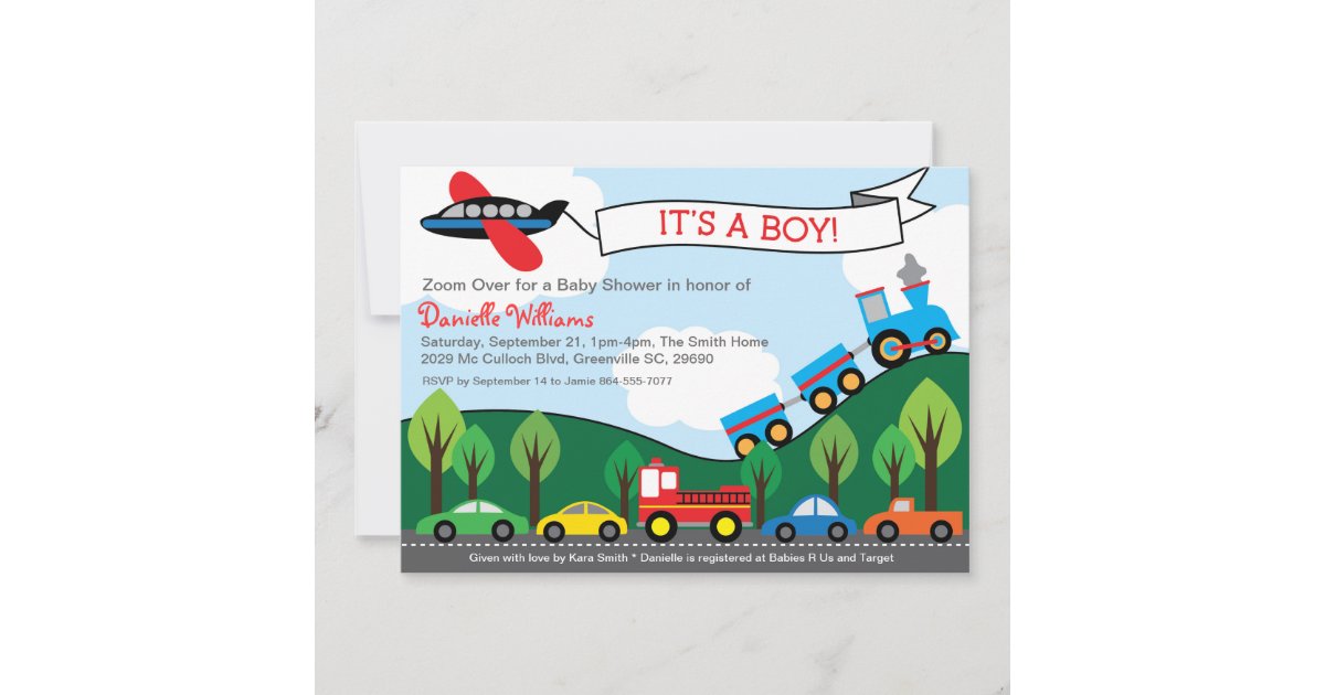 Transportation BOY Baby Shower Invitations | Zazzle