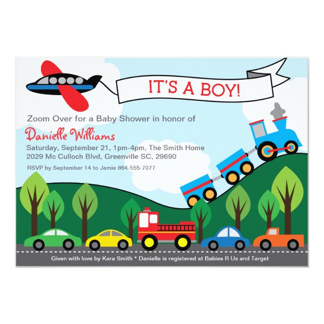 Transportation BOY Baby Shower Invitations