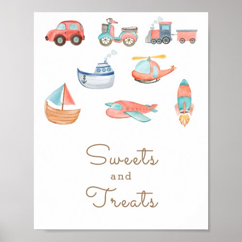 Transportation Boy Birthday Party Sweets and Treat Poster