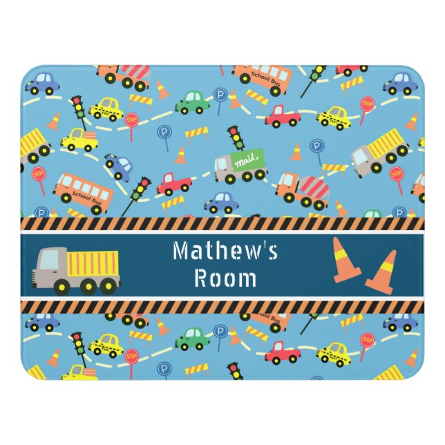 Transportation Boys Blue.  Door Sign (Contemporary Front)