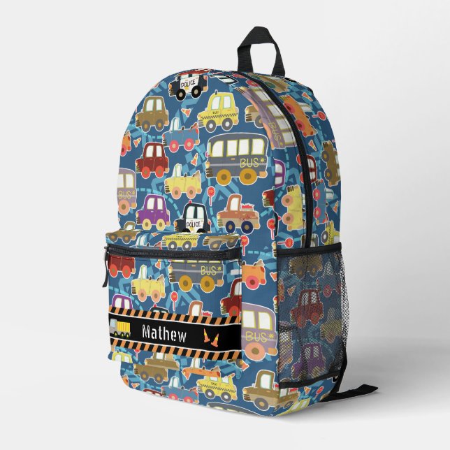 Transportation Boys Blue Printed Backpack (Back Corner Right)