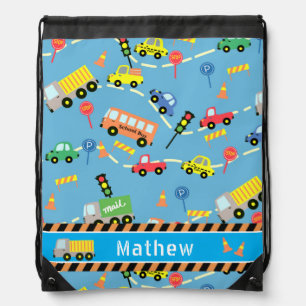 Transportation Boys Light Blue Drawstring Bag