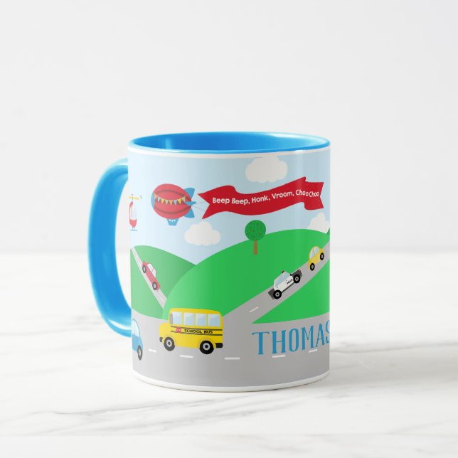 Transportation Car Train Plane Personalised Mug (Front Left)