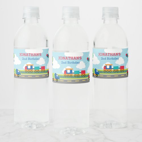 Transportation Car Train Plane Truck  Water Bottle Label